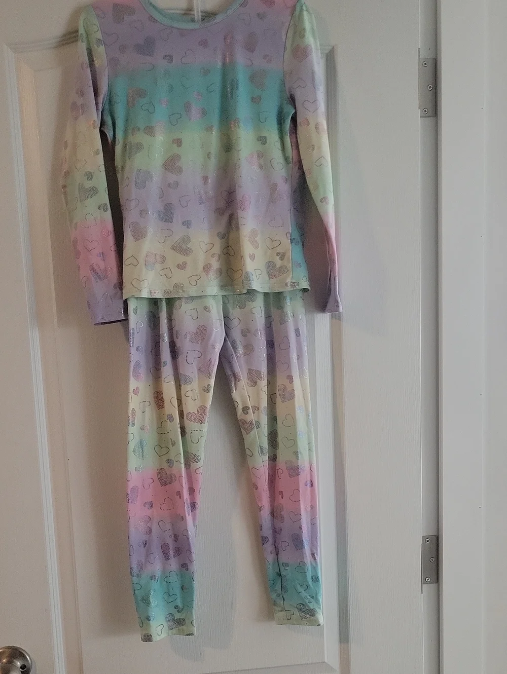 Girls' Pastel Rainbow Heart Pajama Set - Long Sleeve & Pants
